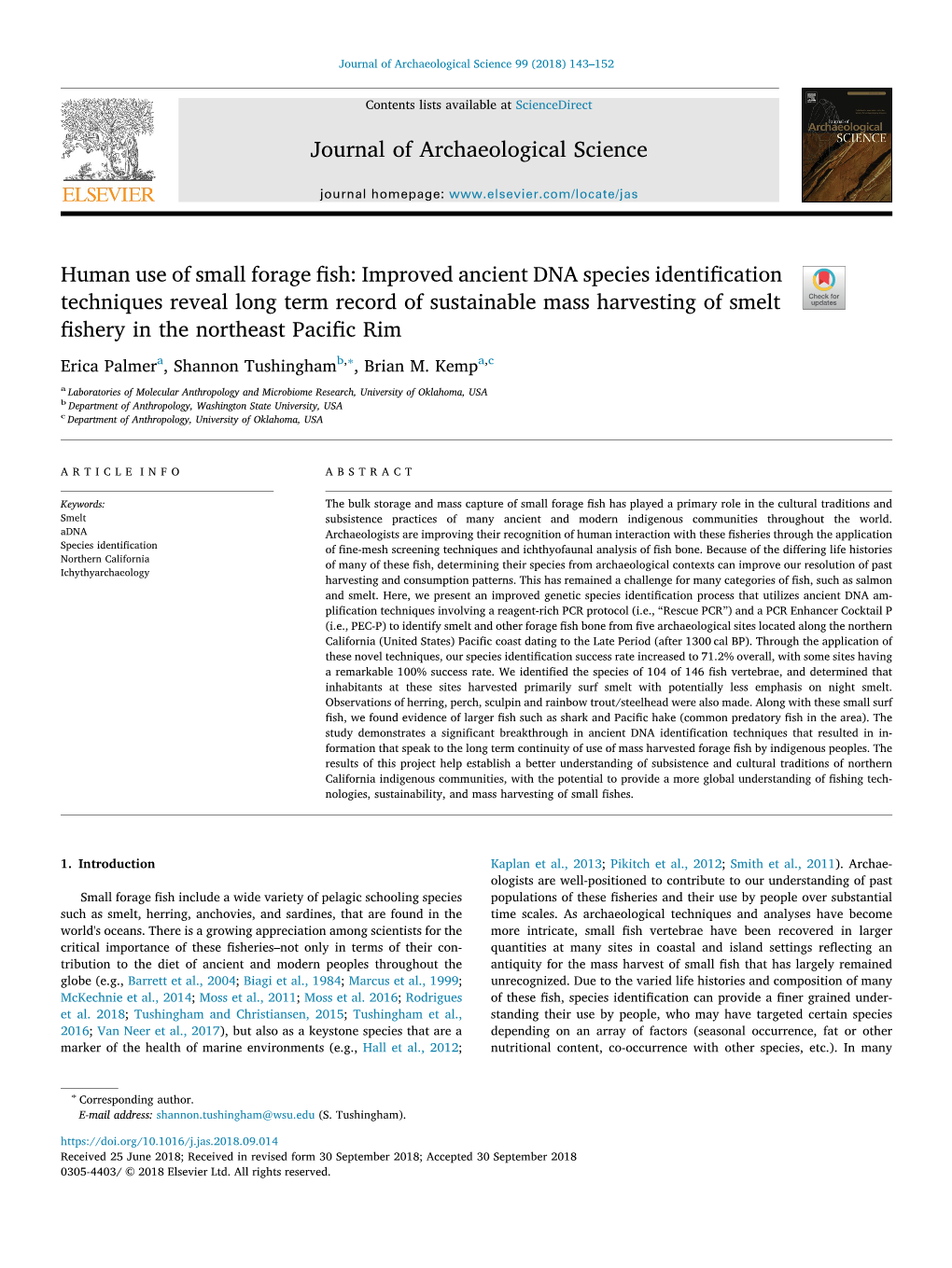 Human Use of Small Forage Fish: Improved Ancient DNA Species