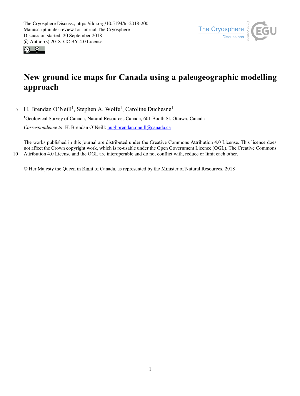 New Ground Ice Maps for Canada Using a Paleogeographic Modelling Approach