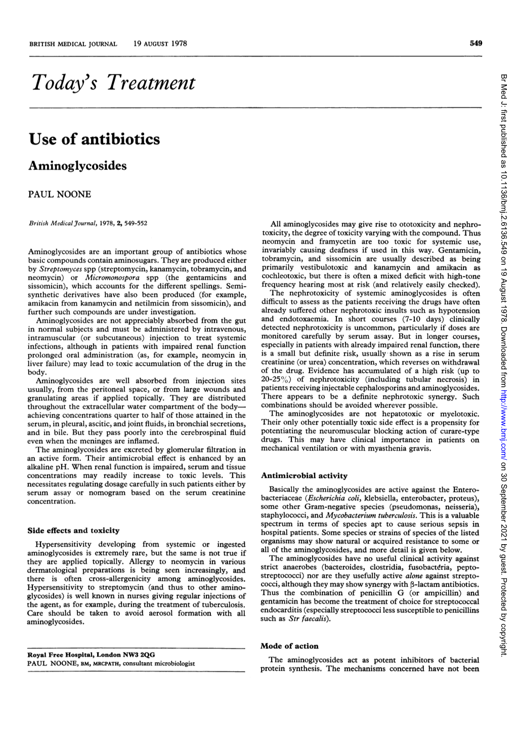 Today's Treatment Br Med J: First Published As 10.1136/Bmj.2.6136.549 on 19 August 1978