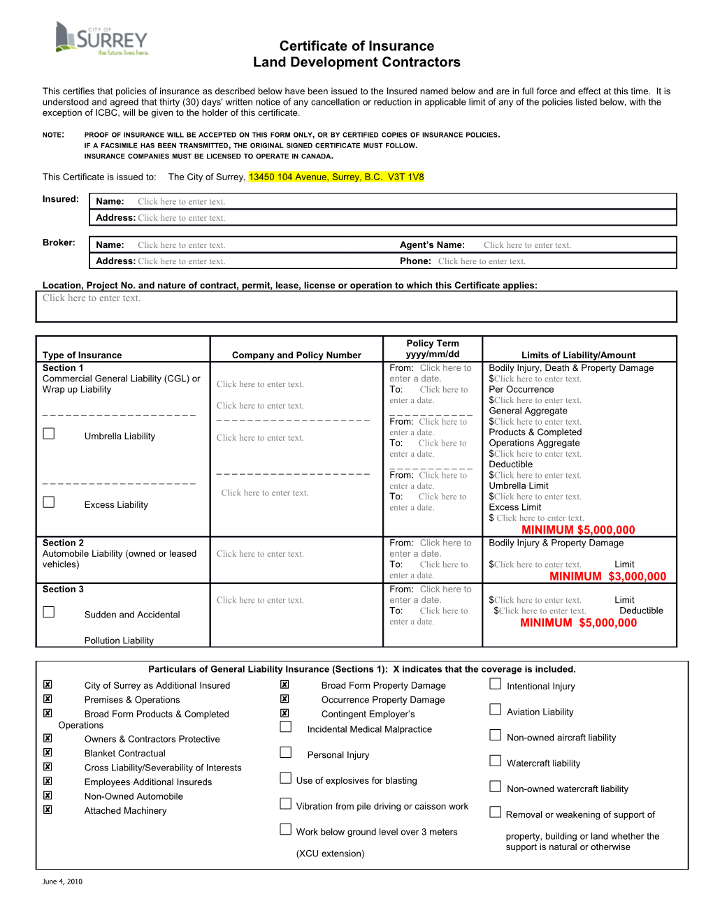 Standard Consultant Certificate of Insurance