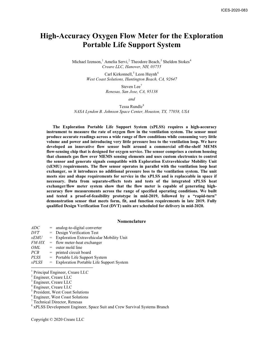 High-Accuracy Oxygen Flow Meter for the Exploration Portable Life Support System