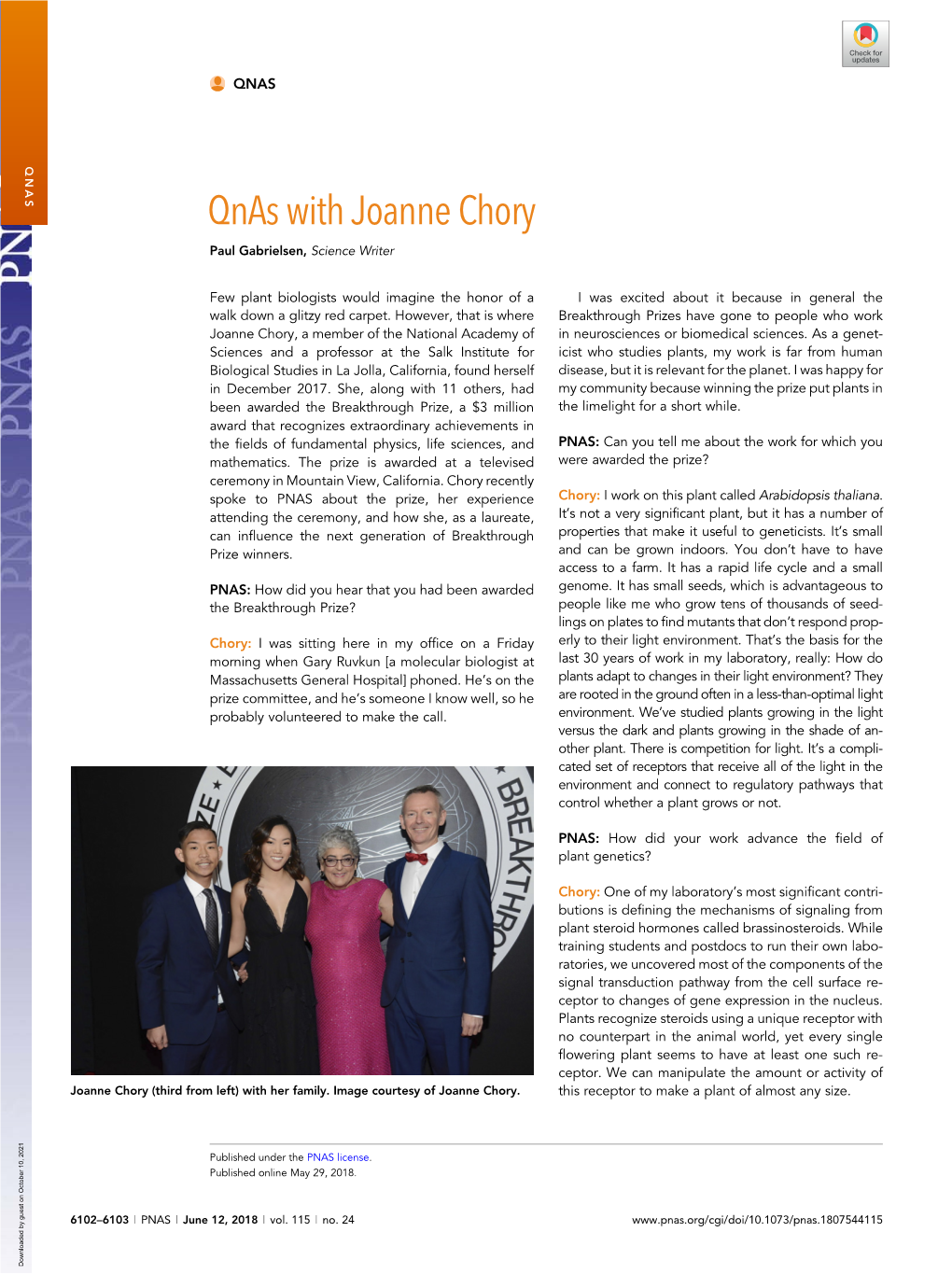 Qnas with Joanne Chory