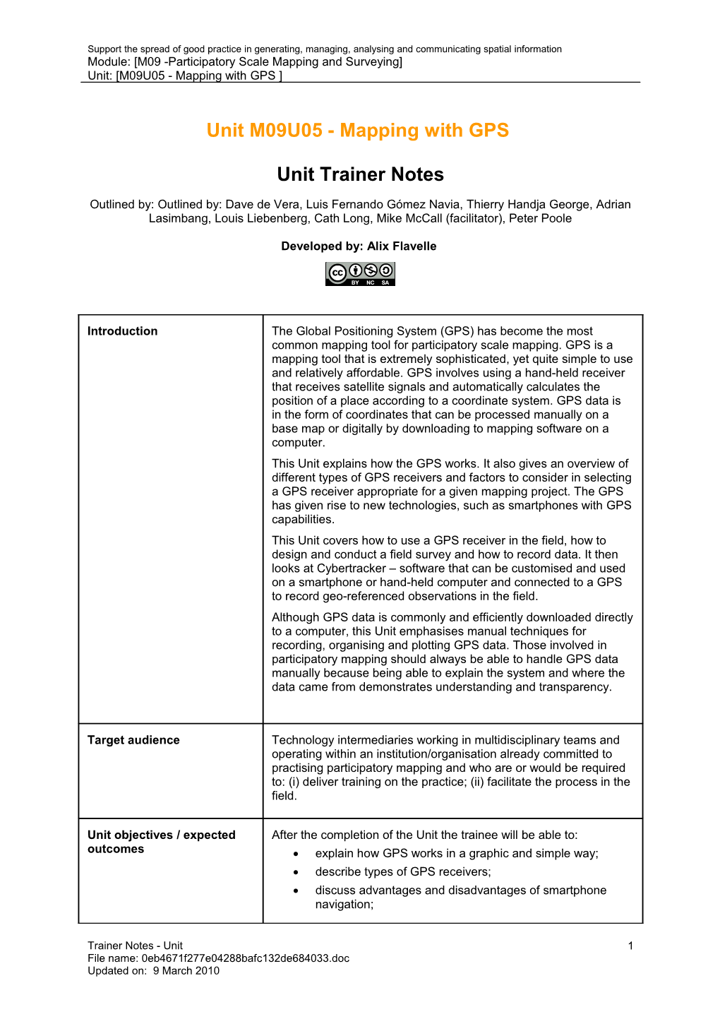 Unit Trainer Notes - Mapping with GPS