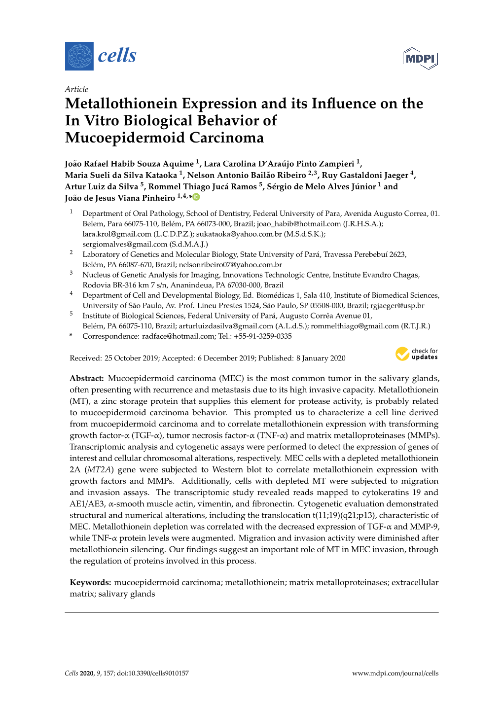 Metallothionein Expression and Its Influence on the in Vitro Biological