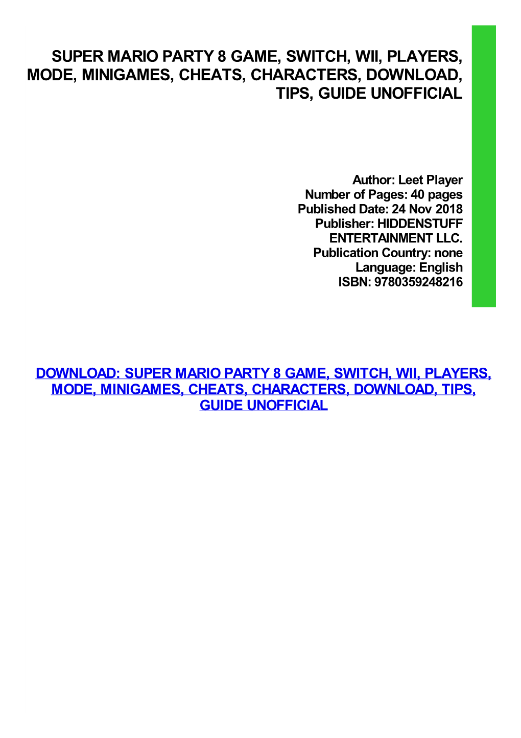 PDF Download Super Mario Party 8 Game, Switch, Wii, Players, Mode