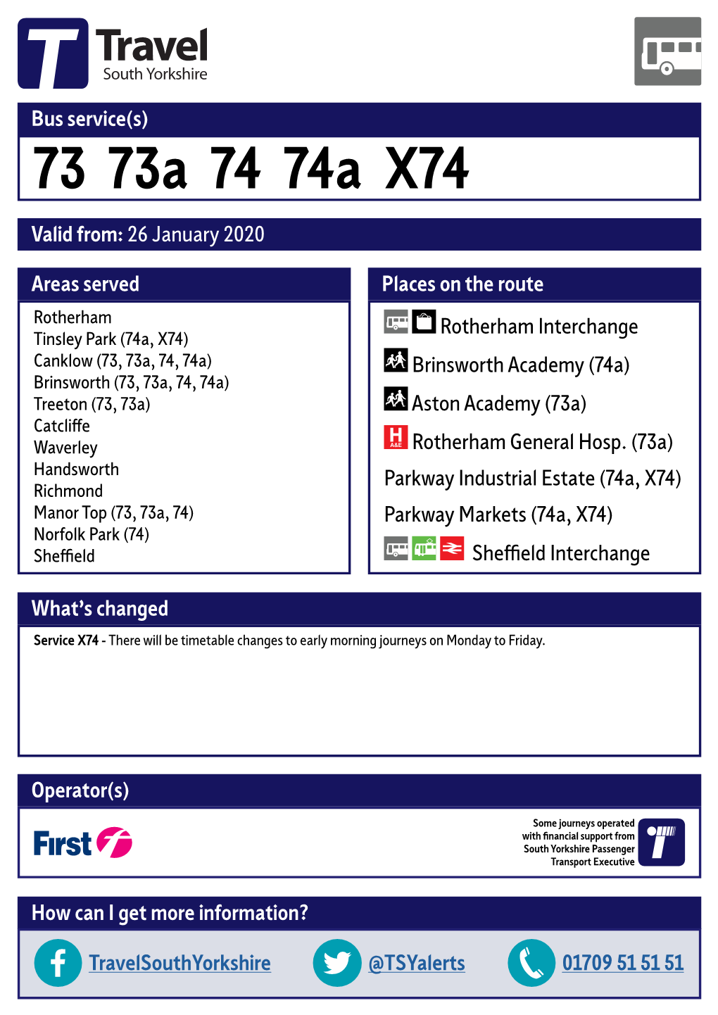 73 73A 74 74A X74 Valid From: 26 January 2020