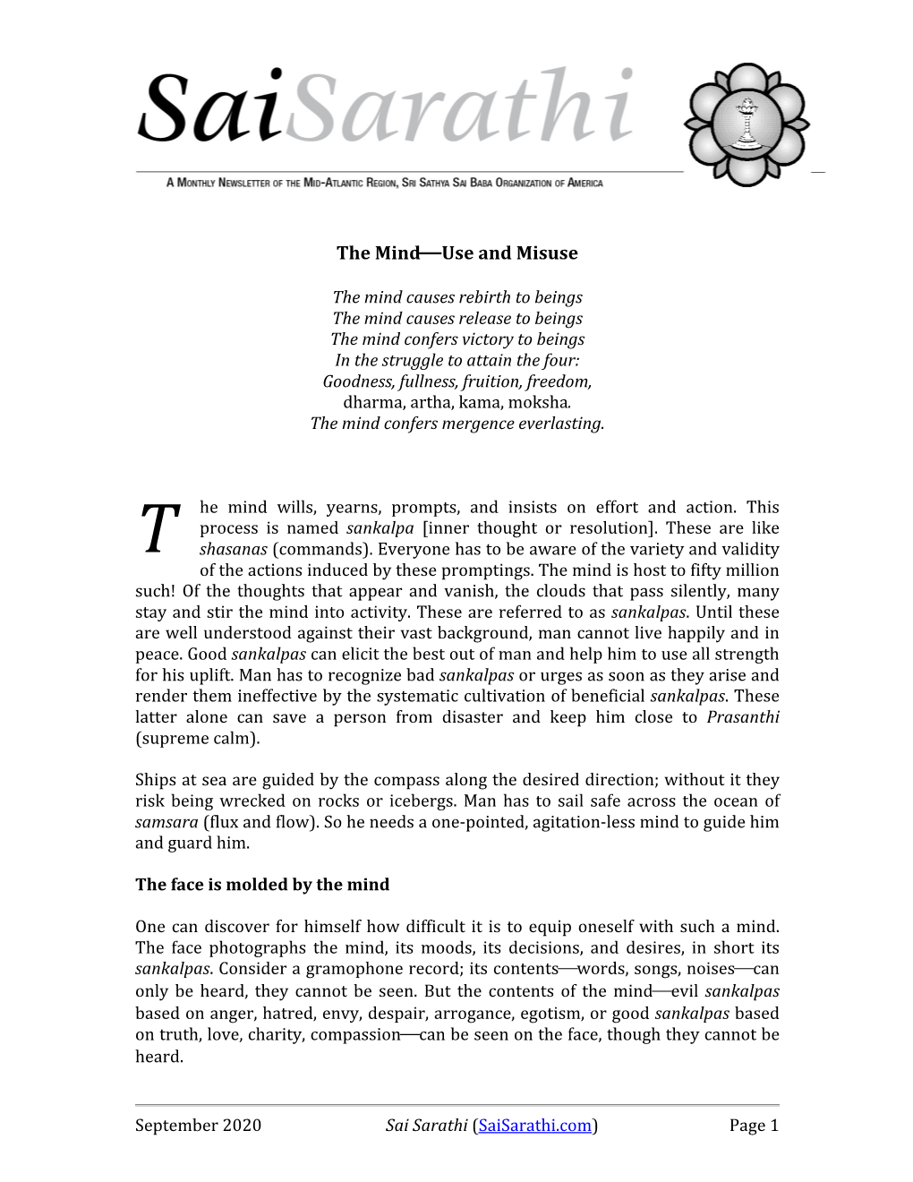 September 2020 Sai Sarathi (Saisarathi.Com) Page 1