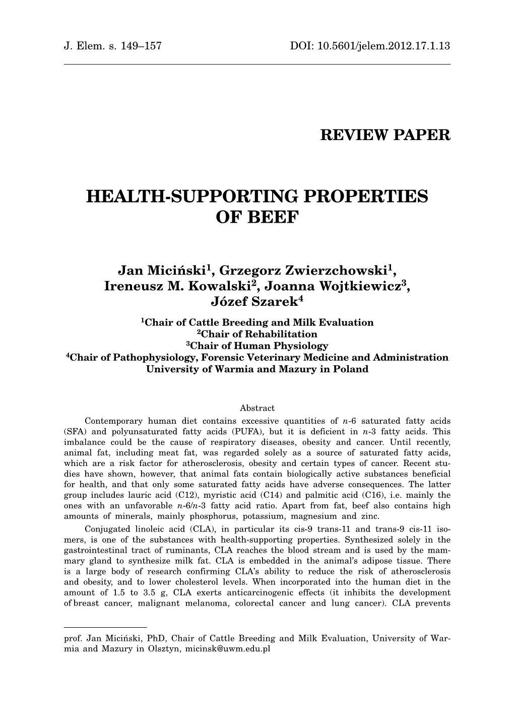 Health-Supporting Properties of Beef