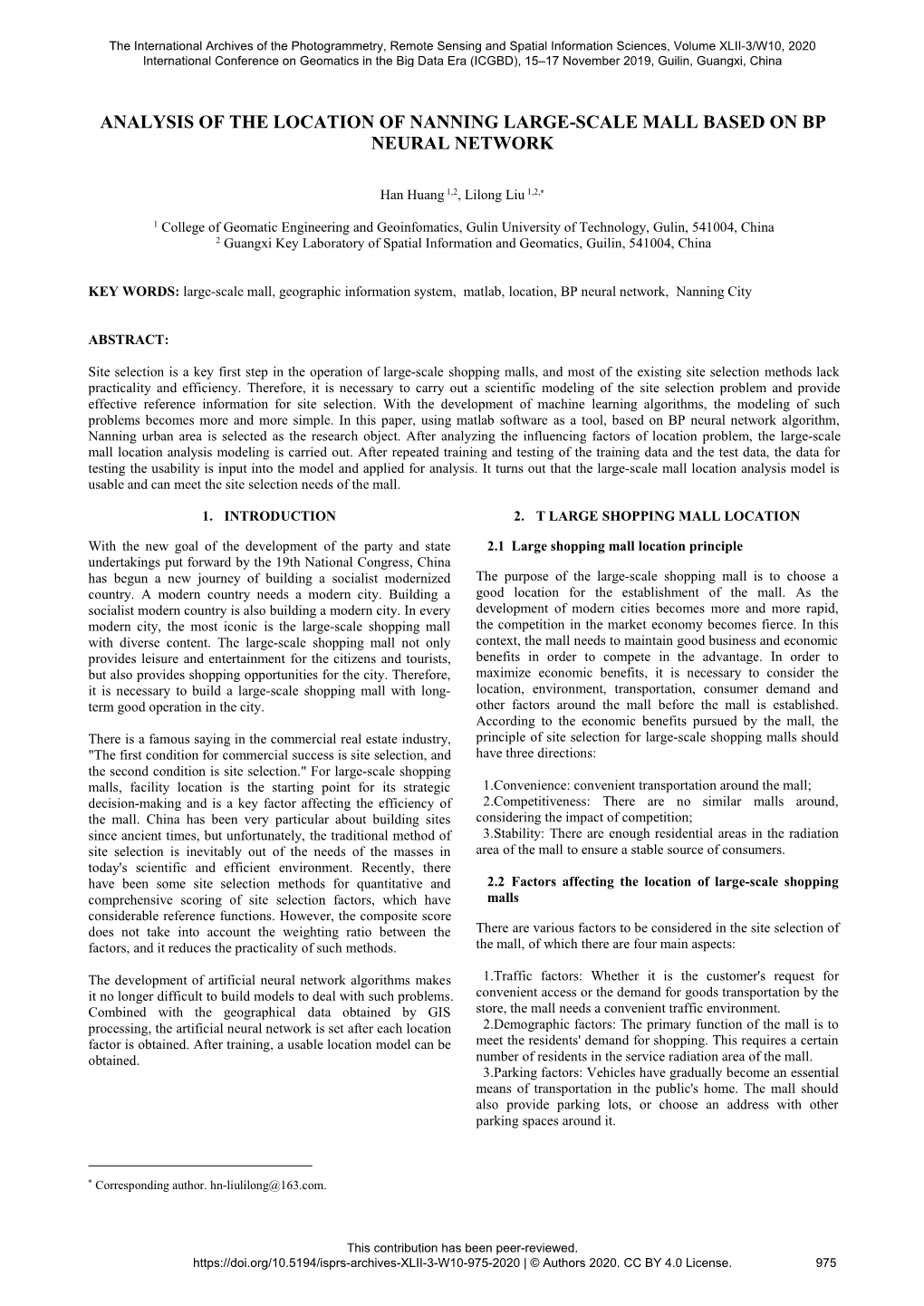 Analysis of the Location of Nanning Large-Scale Mall Based on Bp Neural Network