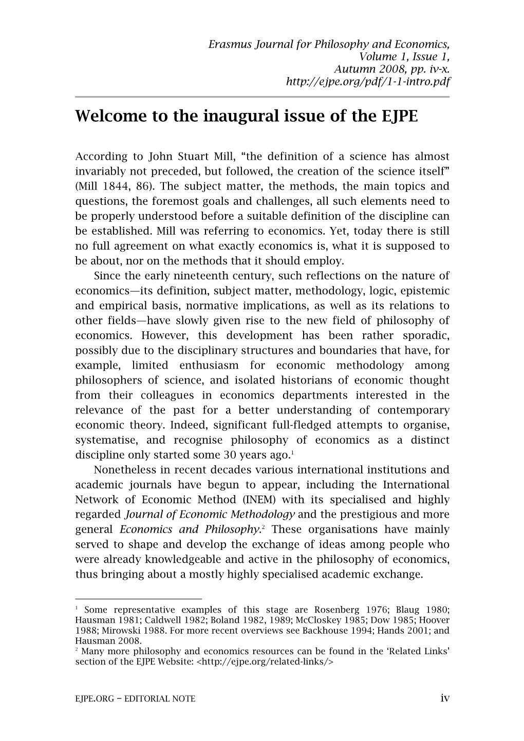 The Inaugural Issue of the EJPE