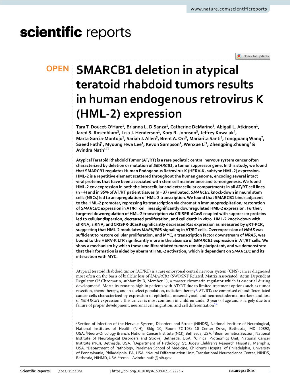 SMARCB1 Deletion in Atypical Teratoid Rhabdoid Tumors Results in Human Endogenous Retrovirus K (HML-2) Expression