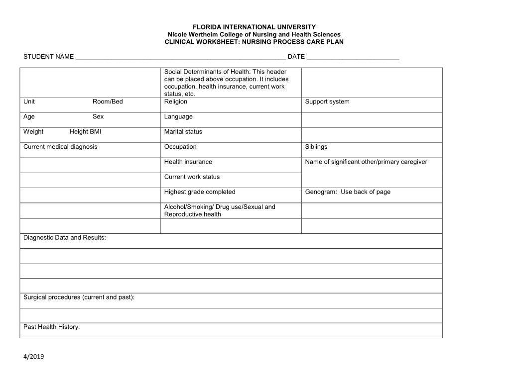 BSN Nursing Care Plan