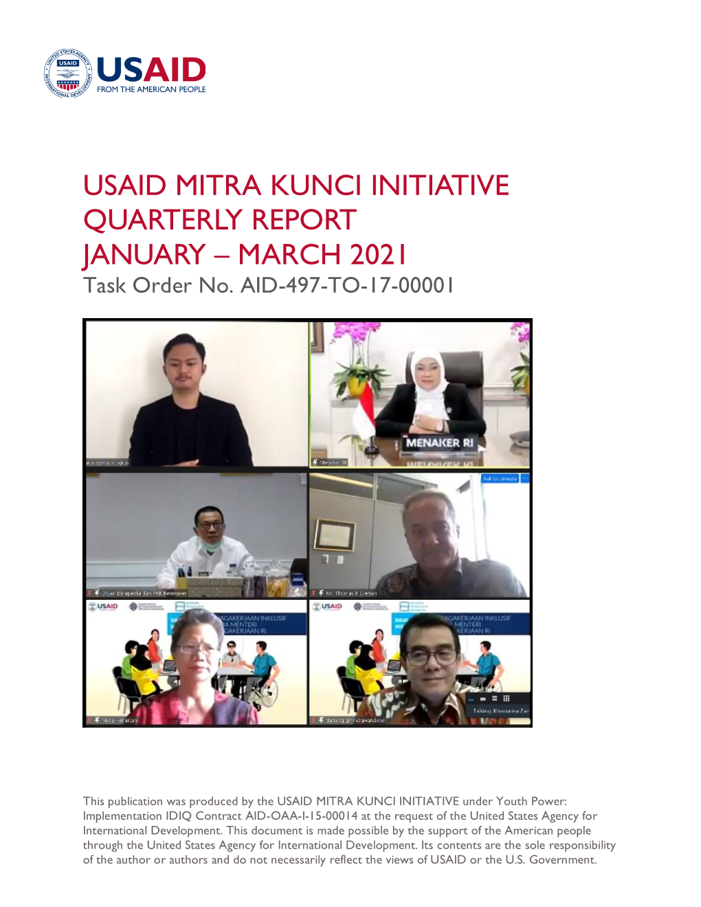 USAID MITRA KUNCI INITIATIVE QUARTERLY REPORT JANUARY – MARCH 2021 Task Order No