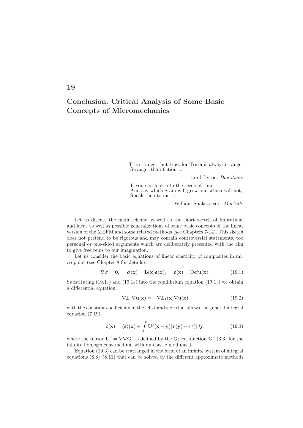 19 Conclusion. Critical Analysis of Some Basic Concepts of Micromechanics