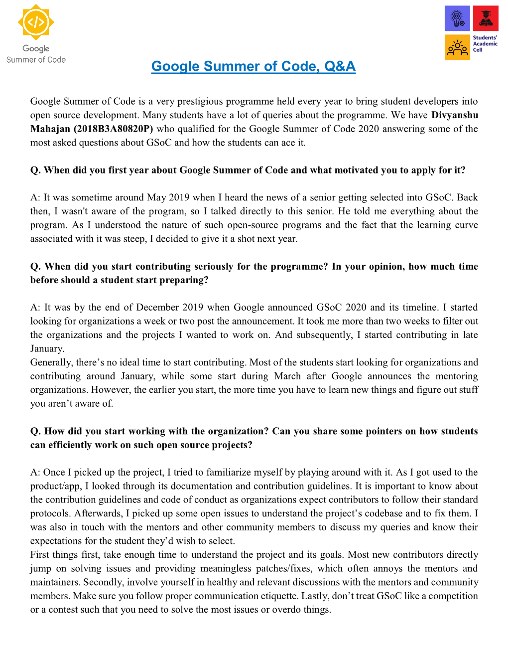 Google Summer of Code, Q&A