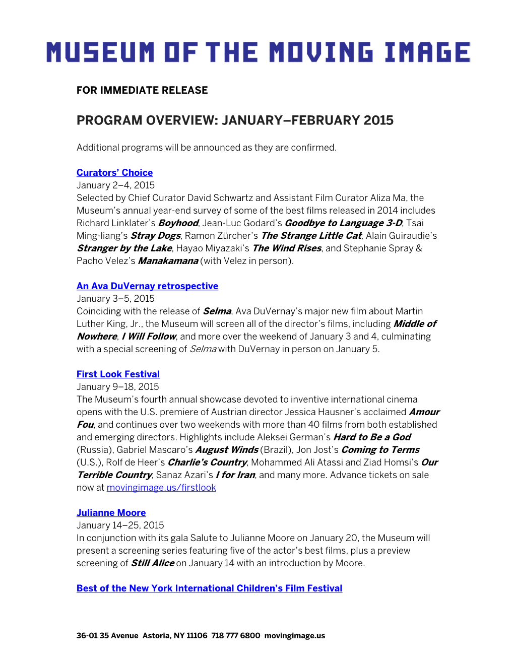 Program Overview: January–February 2015