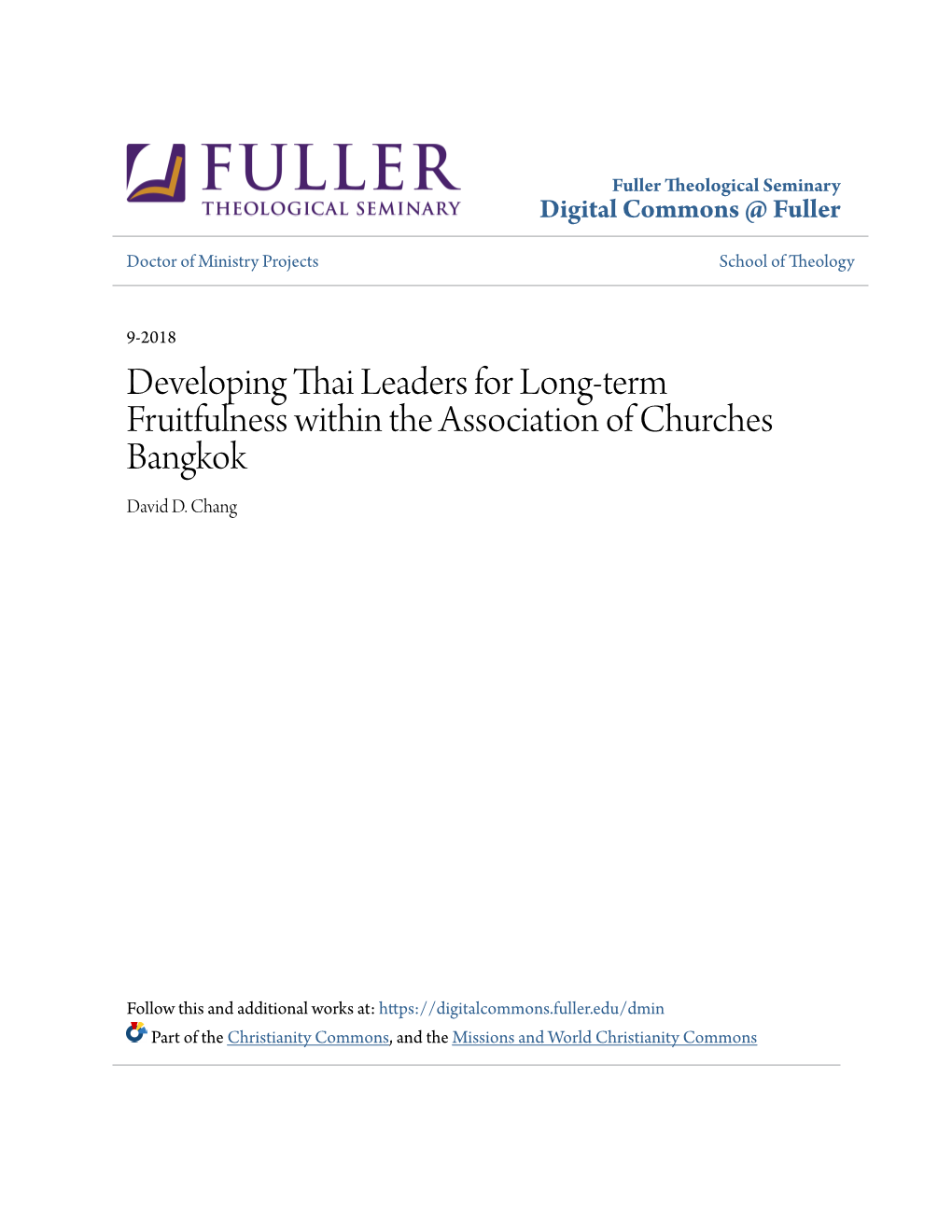Developing Thai Leaders for Long-Term Fruitfulness Within the Association of Churches Bangkok David D