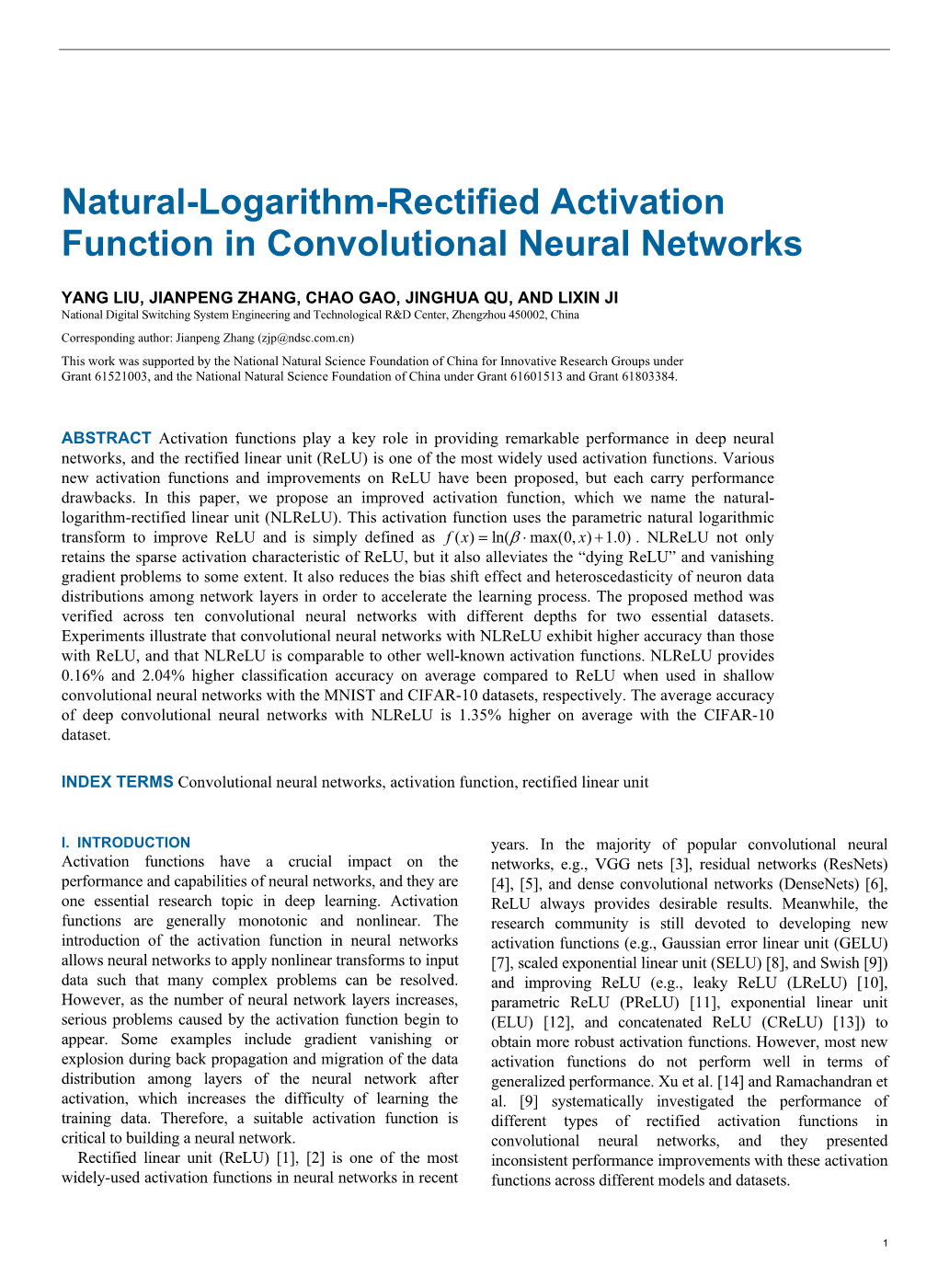 Natural-Logarithm-Rectified Activation Function in Convolutional Neural Networks