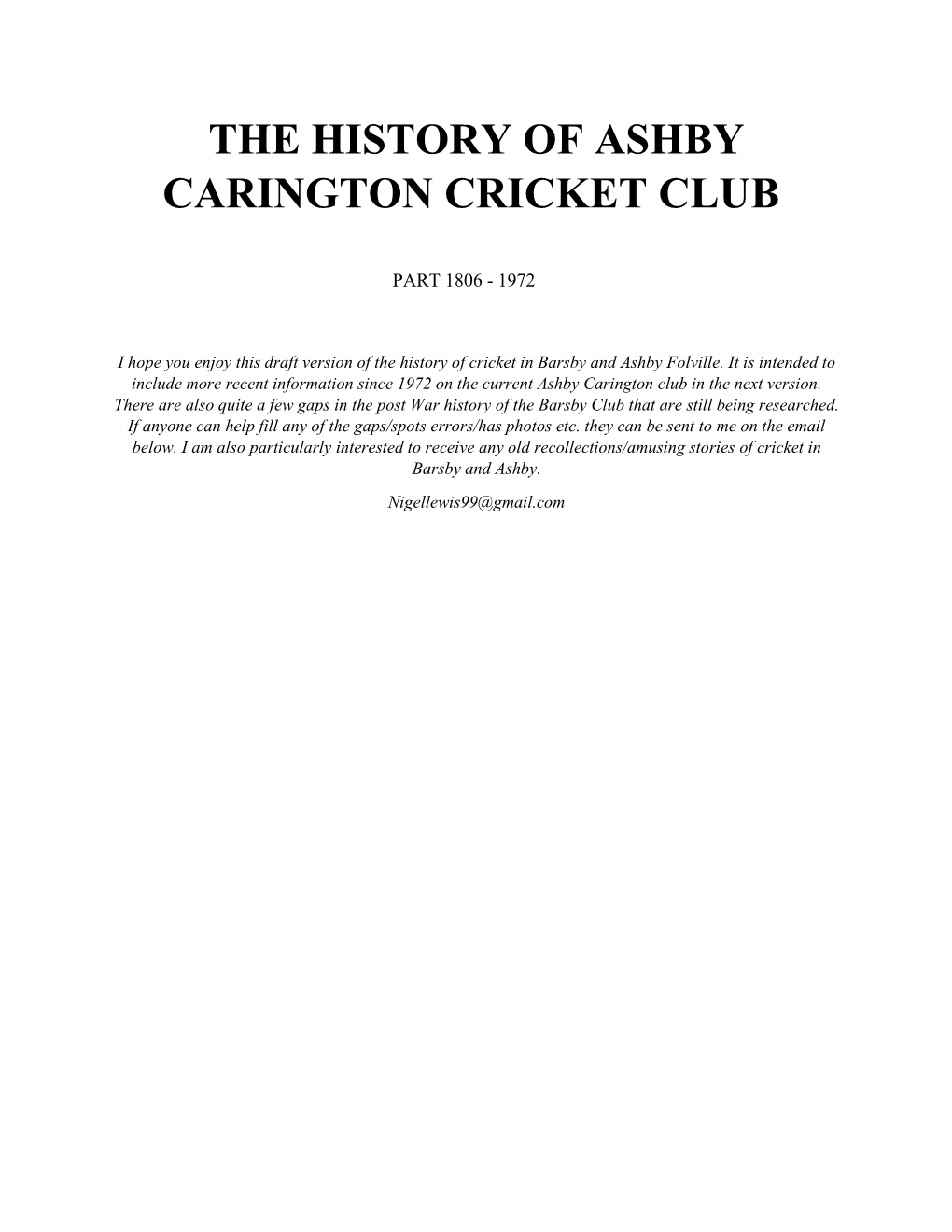 The History of Ashby Carington Cricket Club