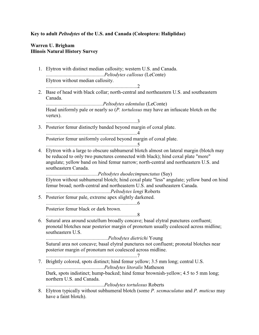 Key to Adult Peltodytes of the US and Canada