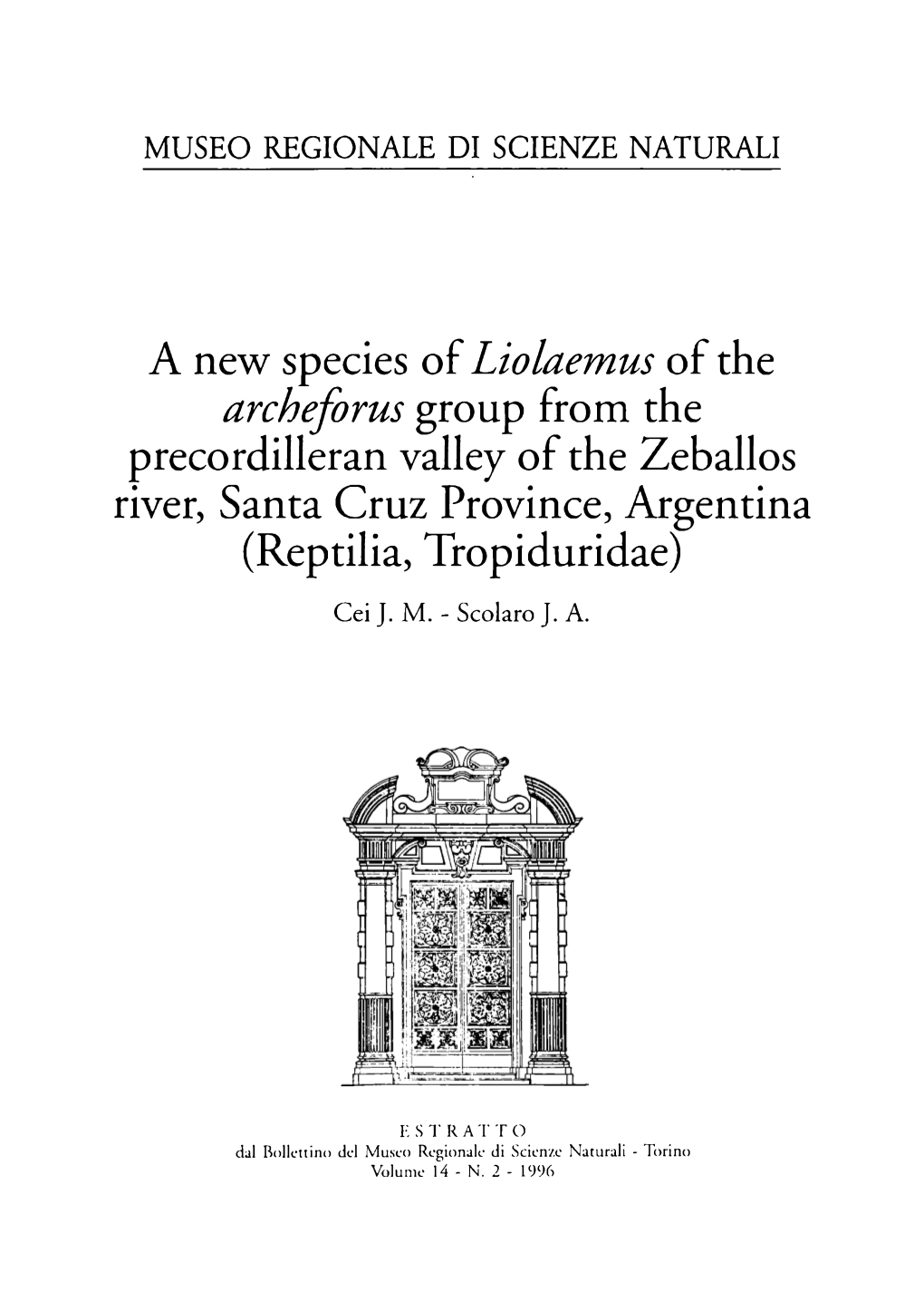 A New Species Ofliolaemus of the Archeforus Group from the River, Santa Cruz Province, Argentina