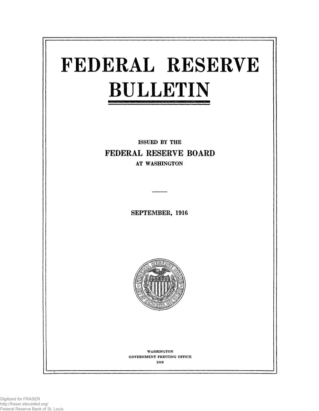 Federal Reserve Bulletin September 1916