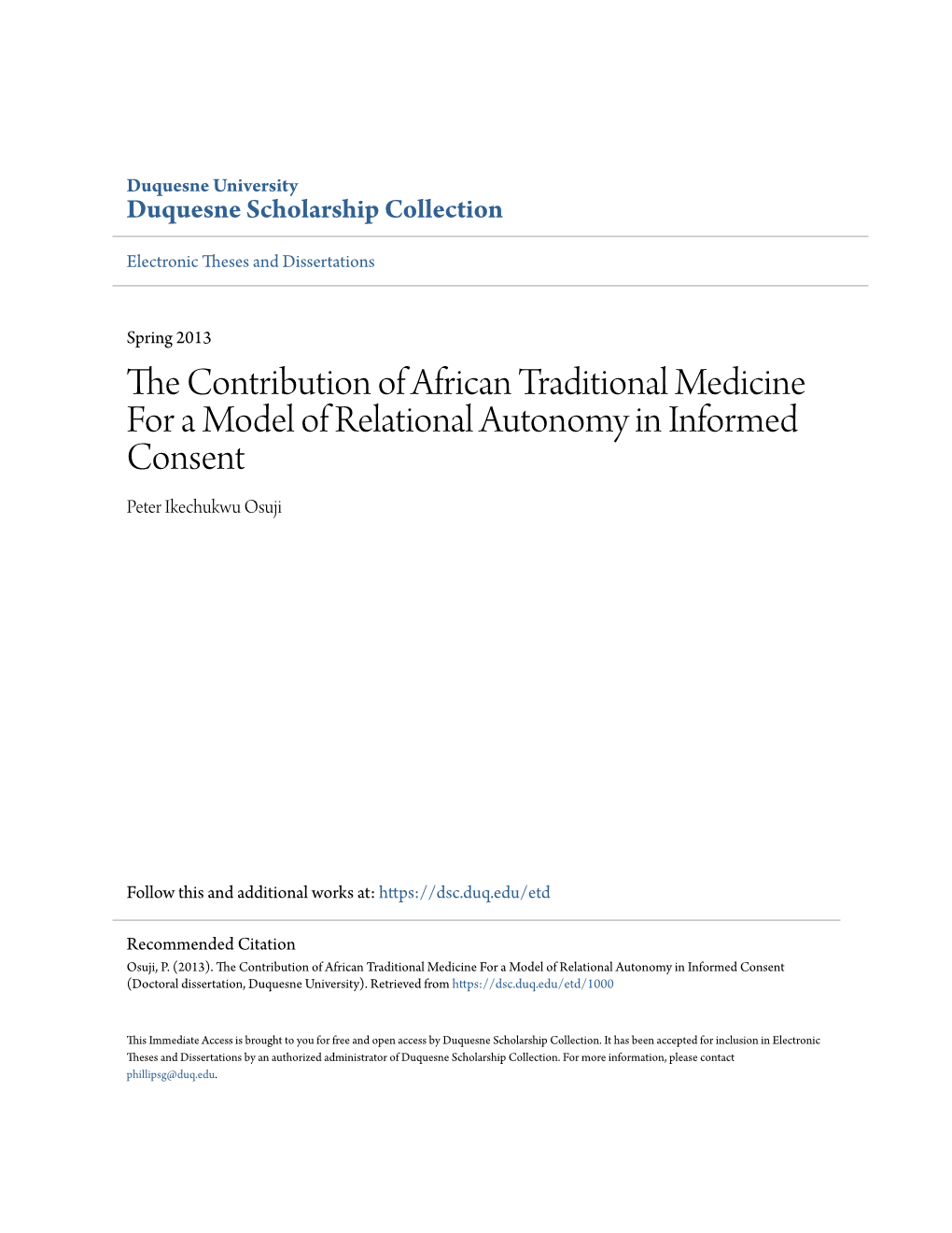 The Contribution of African Traditional Medicine for a Model of Relational