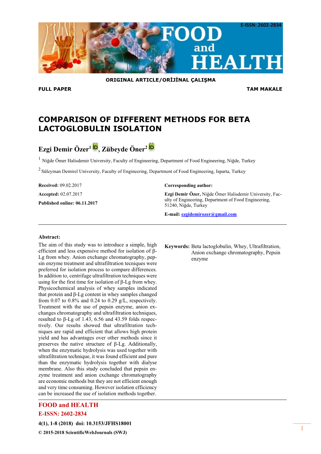 Comparison of Different Methods for Beta Lactoglobulin Isolation