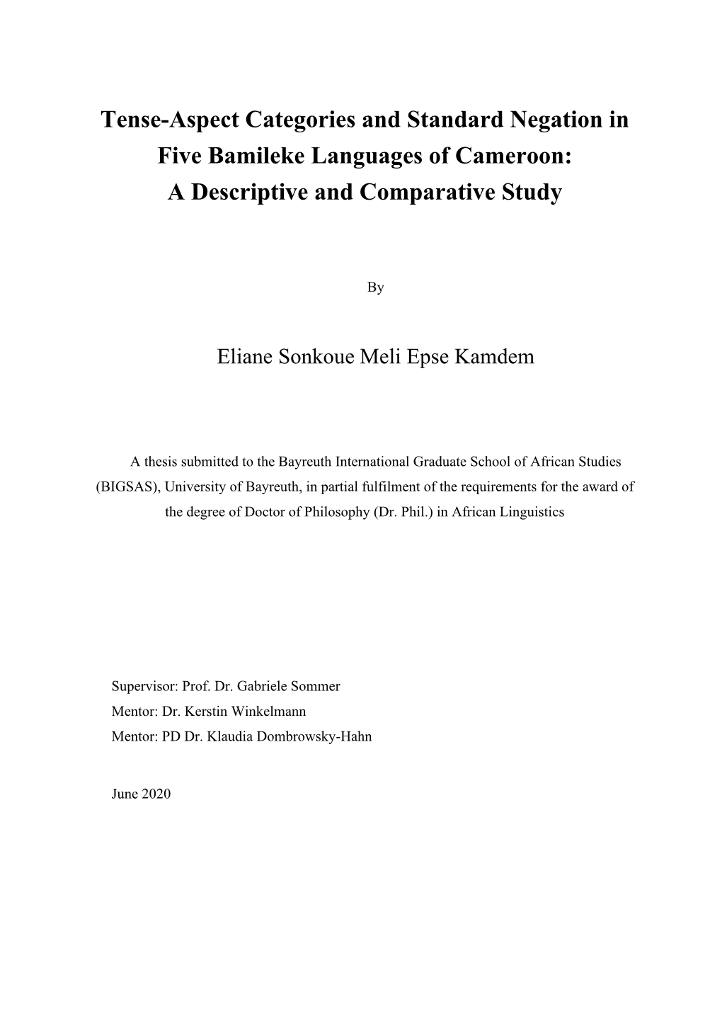 Tense-Aspect Categories and Standard Negation in Five Bamileke Languages of Cameroon: a Descriptive and Comparative Study