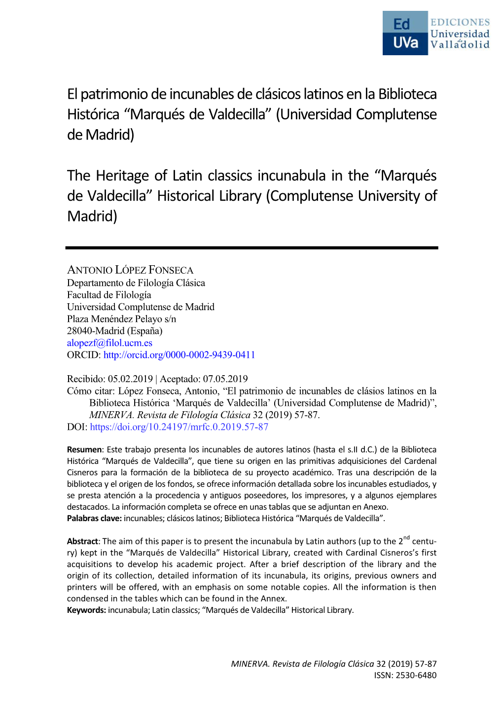 El Patrimonio De Incunables De Clásicos Latinos En La Biblioteca Histórica “Marqués De Valdecilla” (Universidad Complutense De Madrid)