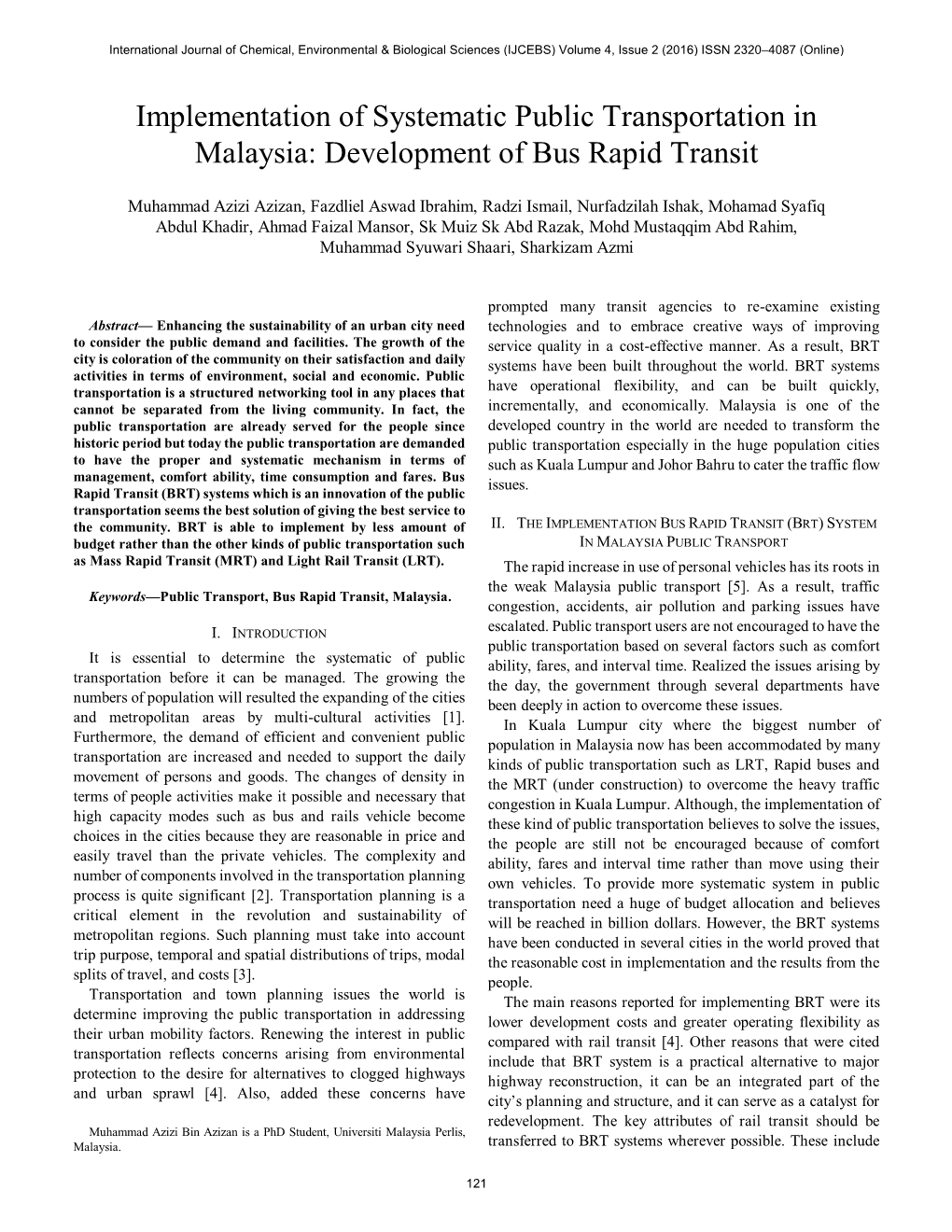 Development of Bus Rapid Transit