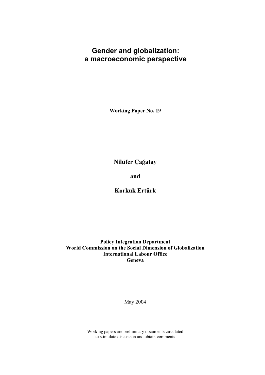 Gender and Globalization: a Macroeconomic Perspective