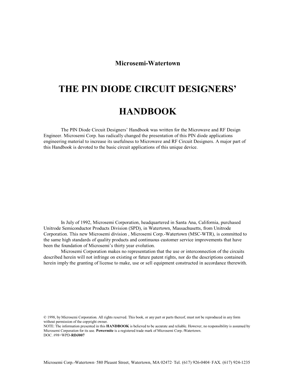 The Pin Diode Circuit Designers' Handbook