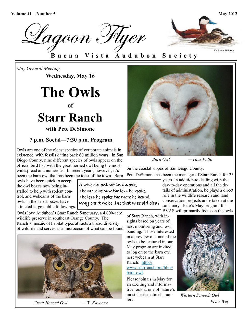 The Owls of Starr Ranch with Pete Desimone 7 P.M