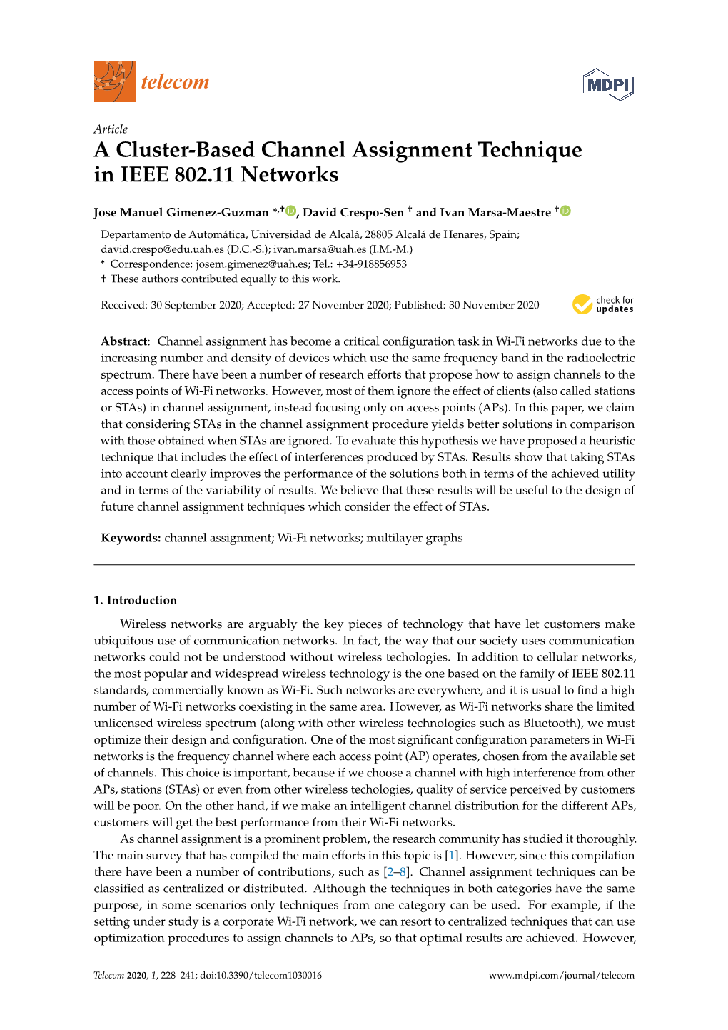 A Cluster-Based Channel Assignment Technique in IEEE 802.11 Networks