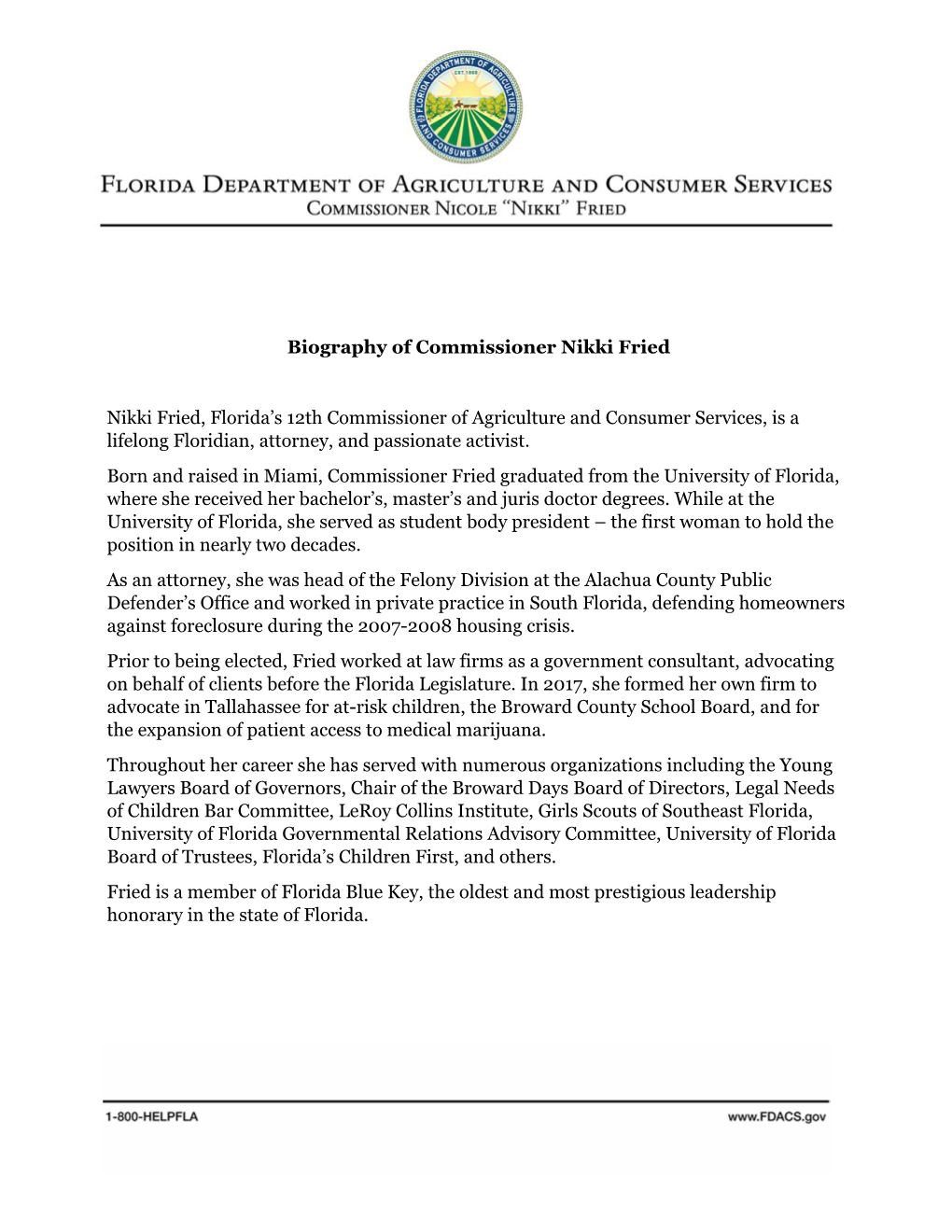 Biography of Commissioner Nikki Fried
