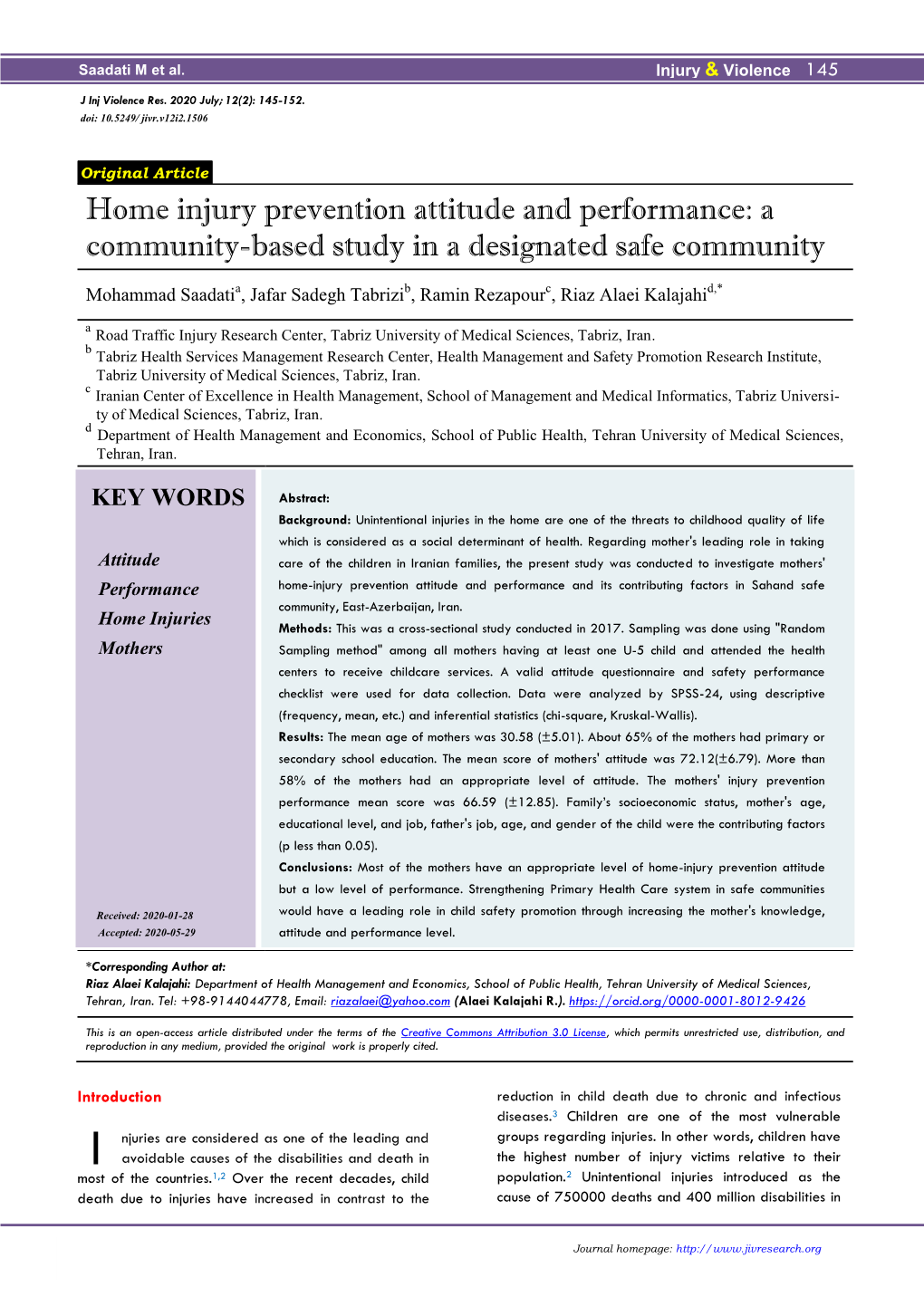 Home Injury Prevention Attitude and Performance: a Community-Based Study in a Designated Safe Community