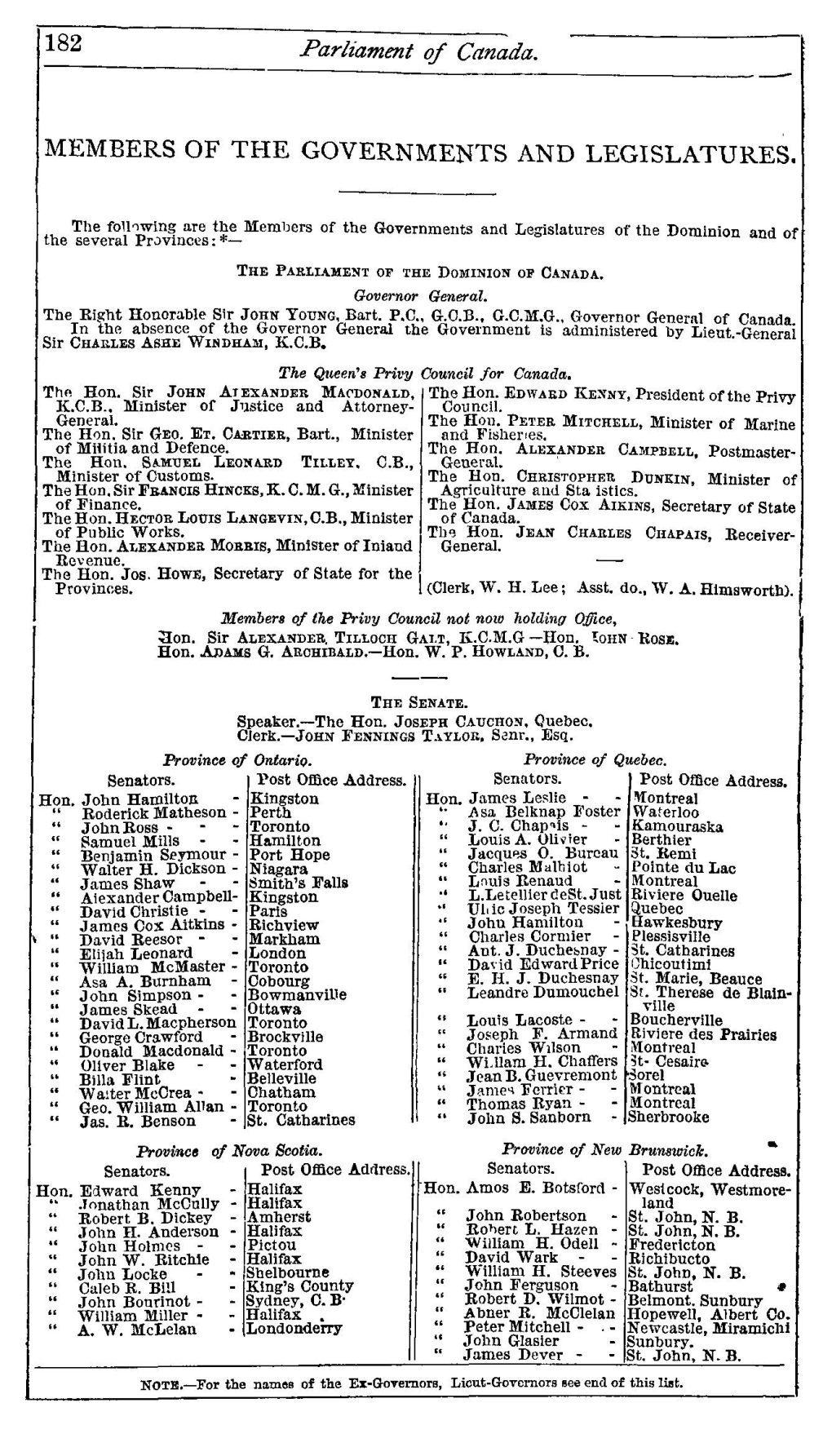 182 Parliament of Canada. MEMBERS of THE