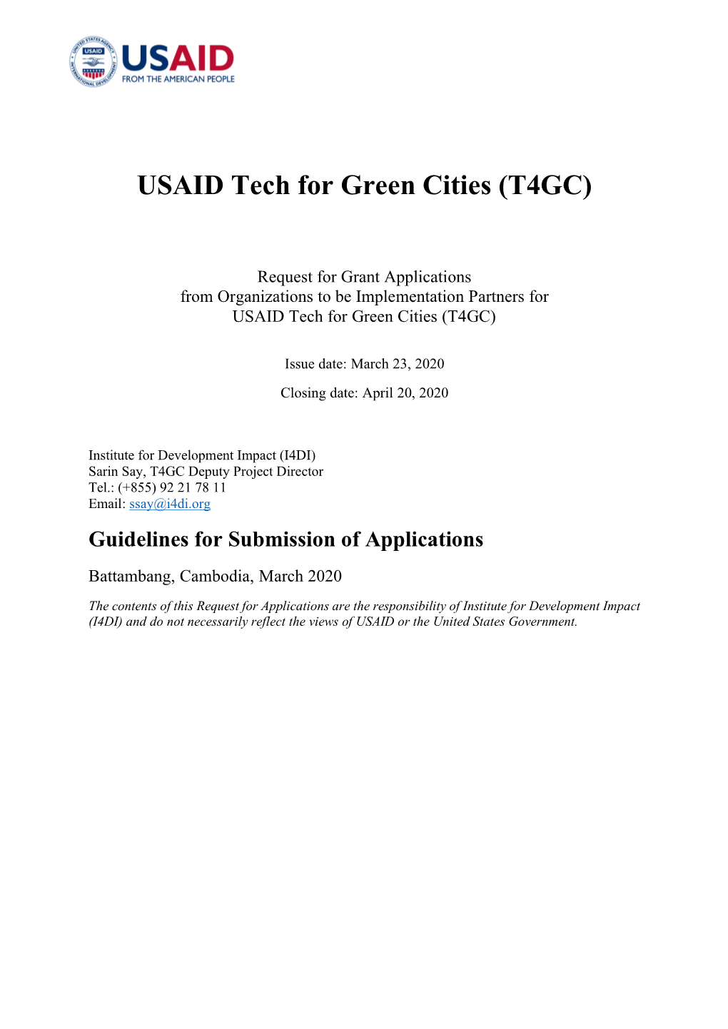 USAID Tech for Green Cities (T4GC)