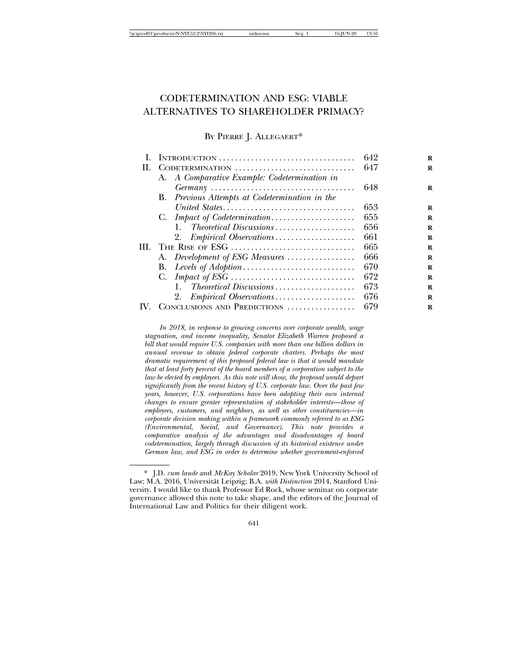 Codetermination and Esg: Viable Alternatives to Shareholder Primacy?