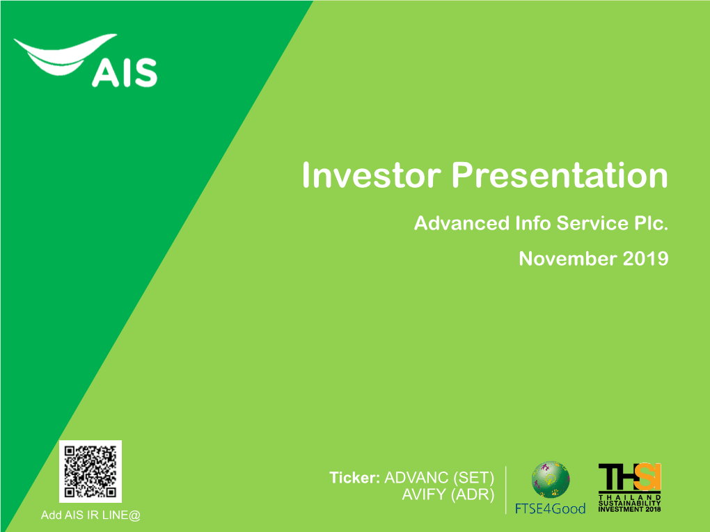 Investor Presentation Advanced Info Service Plc