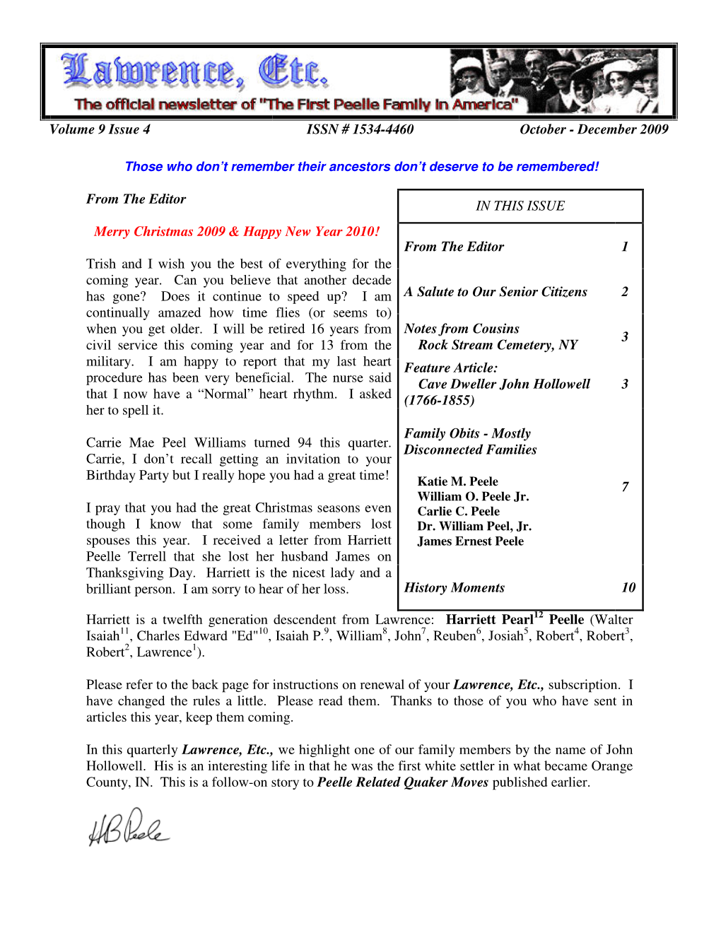 Volume 9 Issue 4 ISSN # 1534-4460 October - December 2009