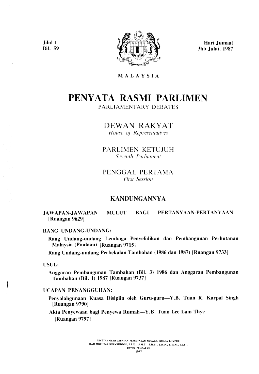 Penyata Rasmi Parlimen Parliamentary Debates