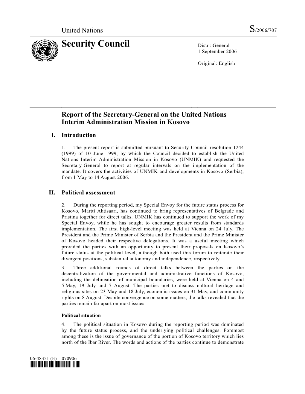 Security Council Distr.: General 1 September 2006