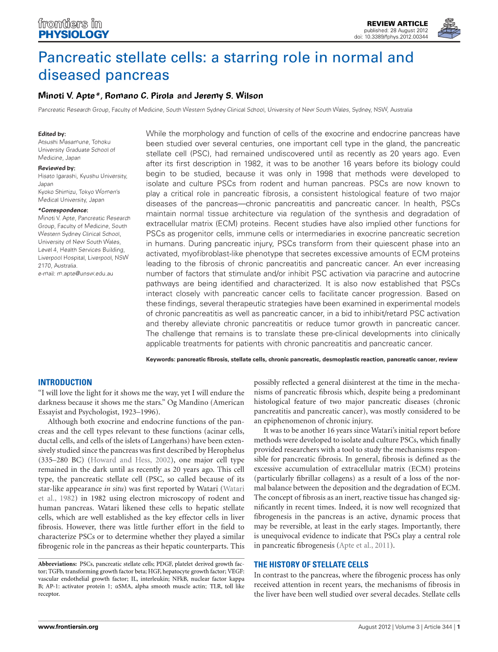 Pancreatic Stellate Cells: a Starring Role in Normal and Diseased Pancreas