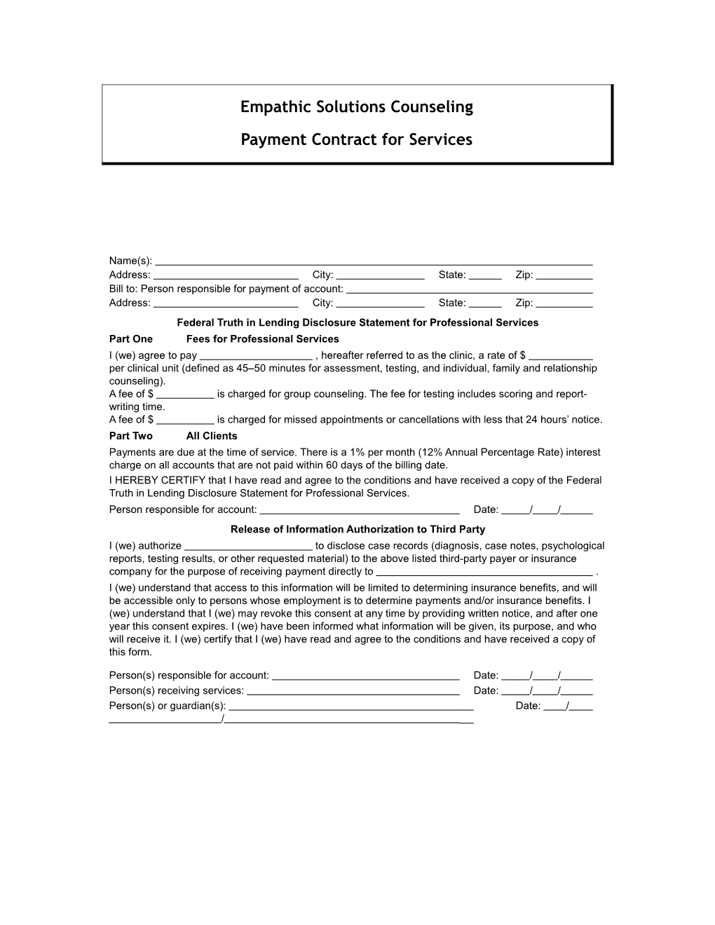 Payment Contract for Services