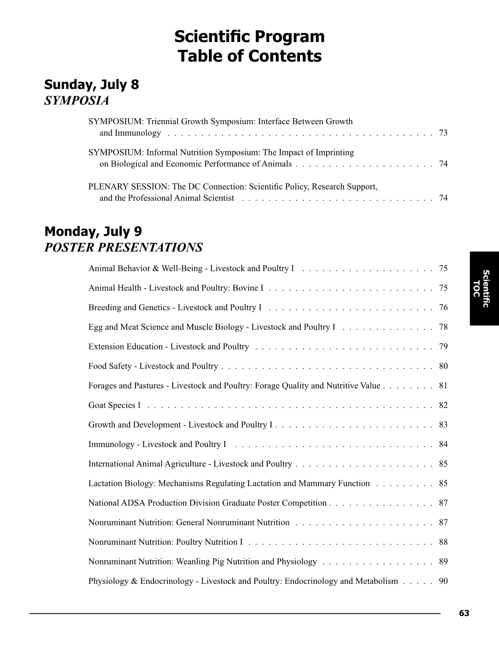 Scientific Program Table of Contents