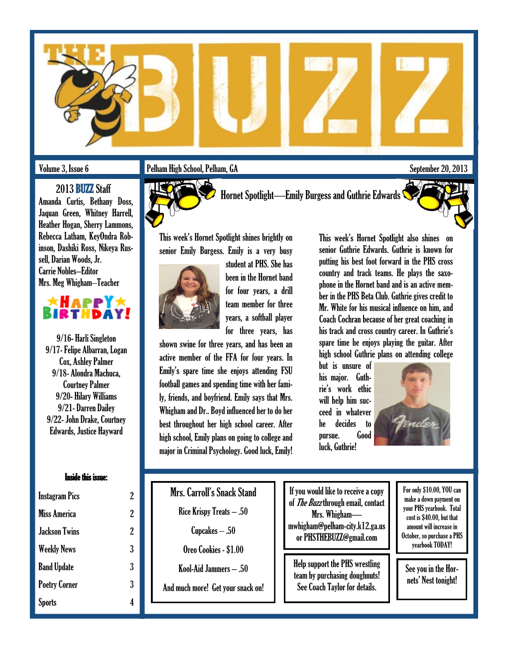 2013 BUZZ Staff Hornet Spotlight—Emily Burgess and Guthrie