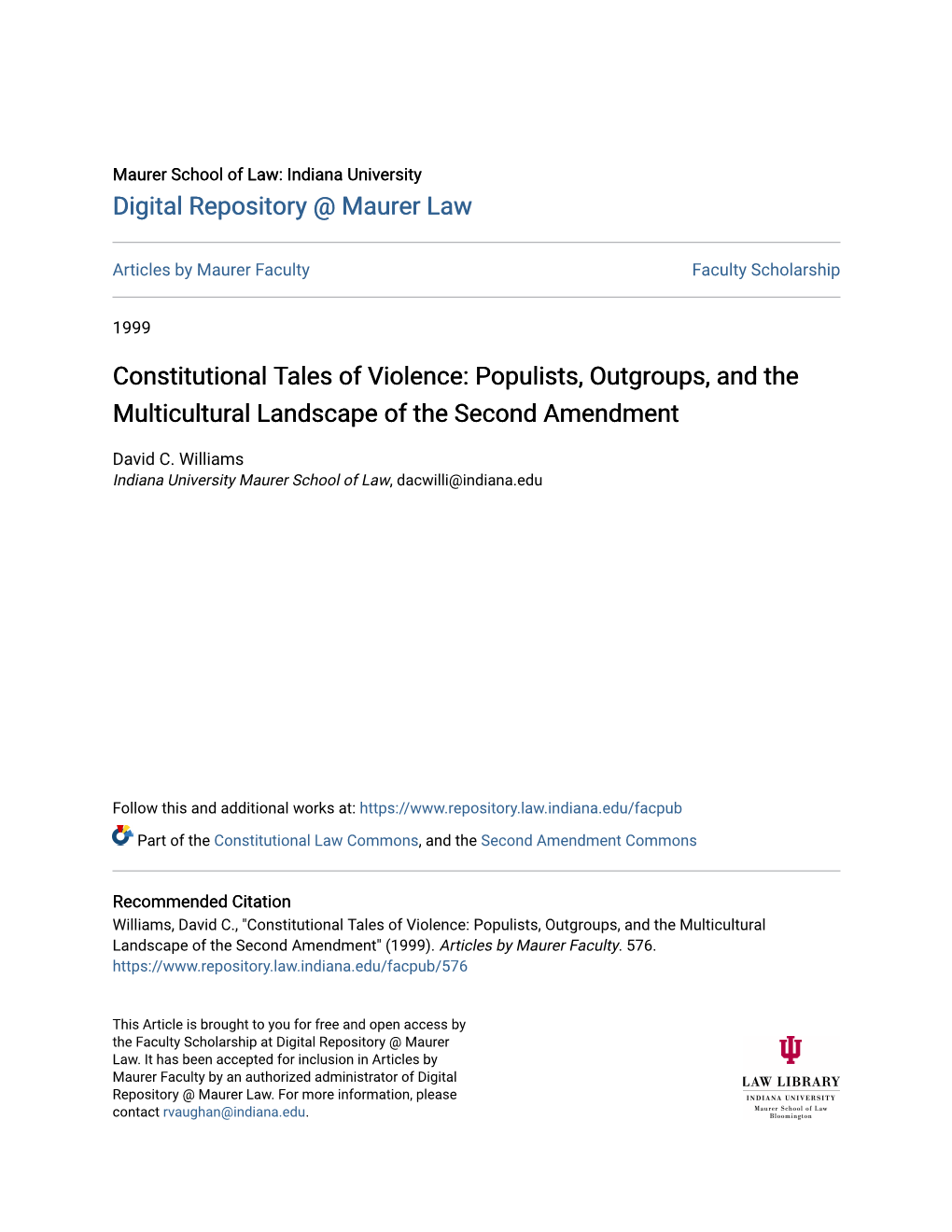 Constitutional Tales of Violence: Populists, Outgroups, and the Multicultural Landscape of the Second Amendment