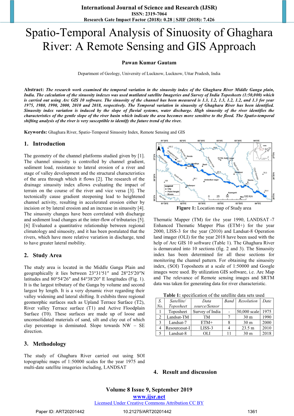 Spatio-Temporal Analysis of Sinuosity of Ghaghara River: a Remote Sensing and GIS Approach